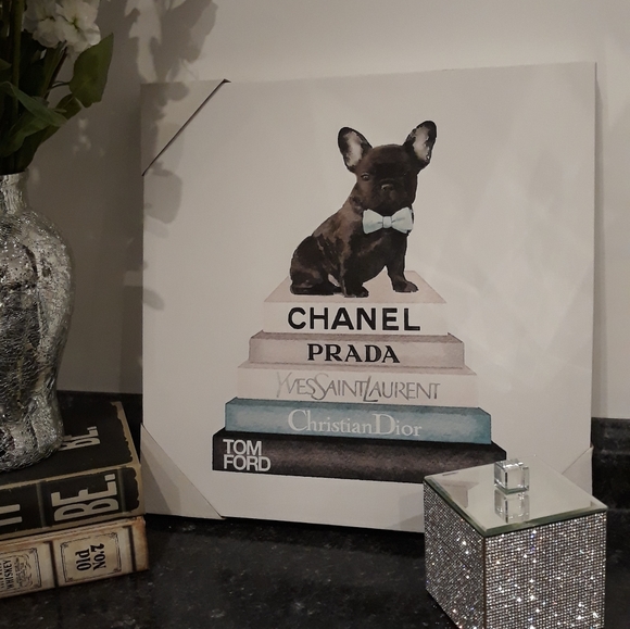 Designer French Bulldog Ford YSL Dior Framed Canvas Chanel Wall Picture Art New - Picture 3 of 8